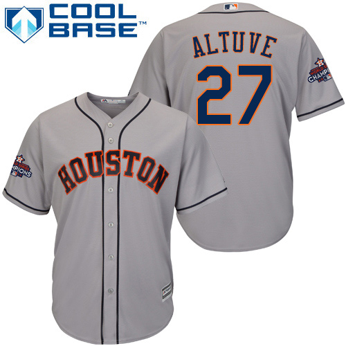 Astros #27 Jose Altuve Grey New Cool Base World Series Champions Stitched MLB Jersey - Click Image to Close